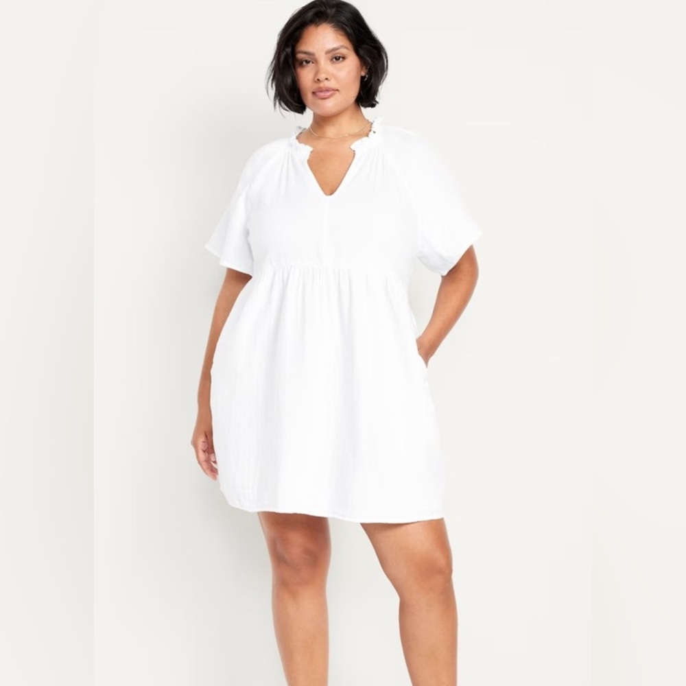 Old Navy Split-Neck Crinkle Gauze Mini Swing Dress